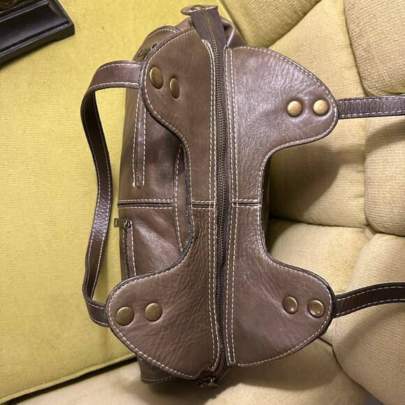 Patricia Nash Brown Leather Shoulder Bag Tote Studded Boho Satchel Purse - Picture 10 of 10